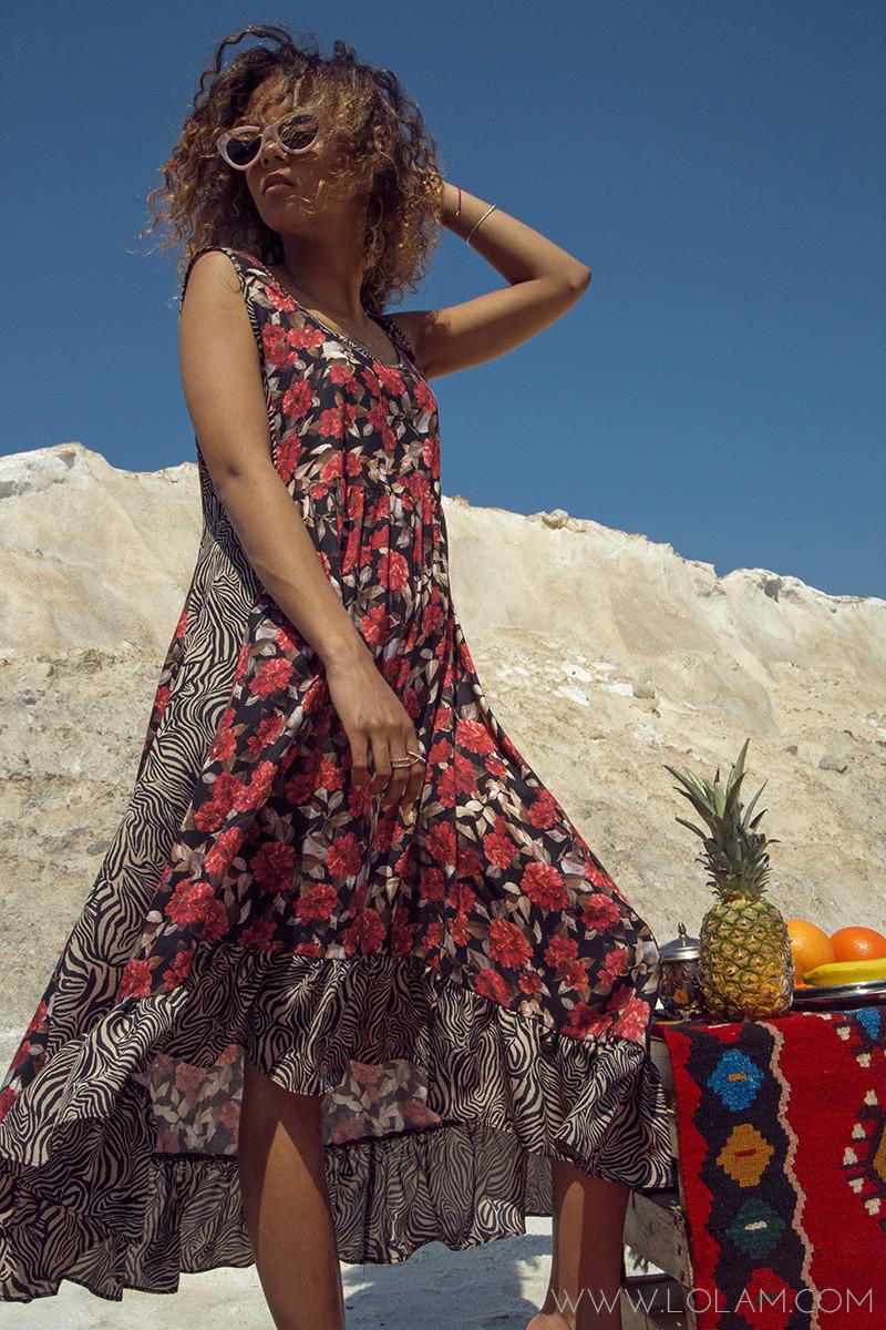 Multi Print Midi Dress Lolam
